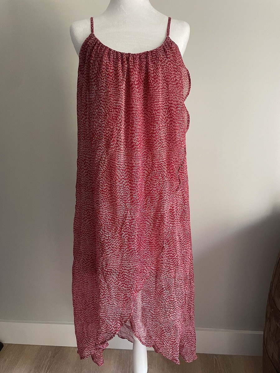 H & M Spaghetti Strap Dress 8 Cherry Red Asymmetrical Midi Layered Cami  Cottage | eBay