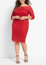 LANE BRYANT HAUTE RED OFF-THE-SHOULDER STRETCH LACE SHEATH DRESS PLUS Sz 16
