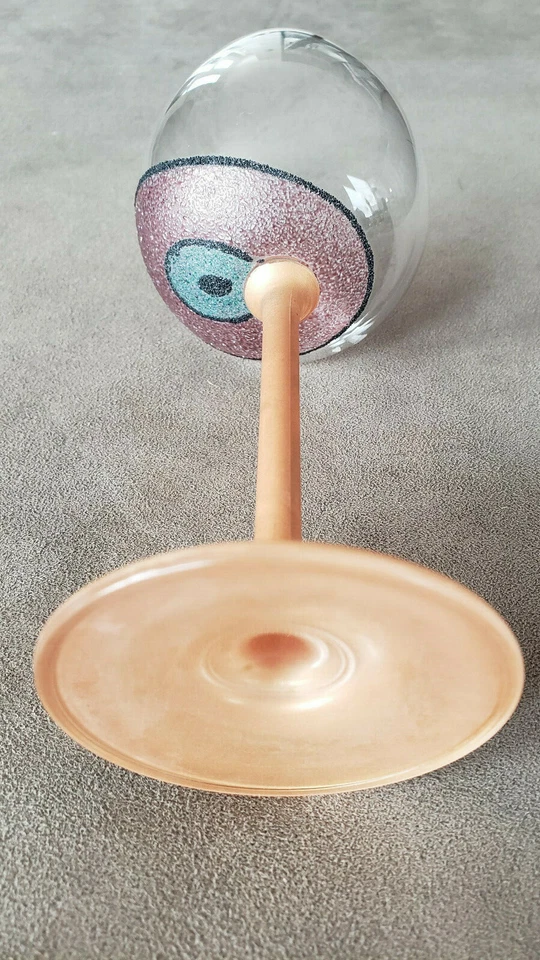 Rare vintage Italian hand painted wine glass with orange stem and circles. 7" - Image 4 of 4