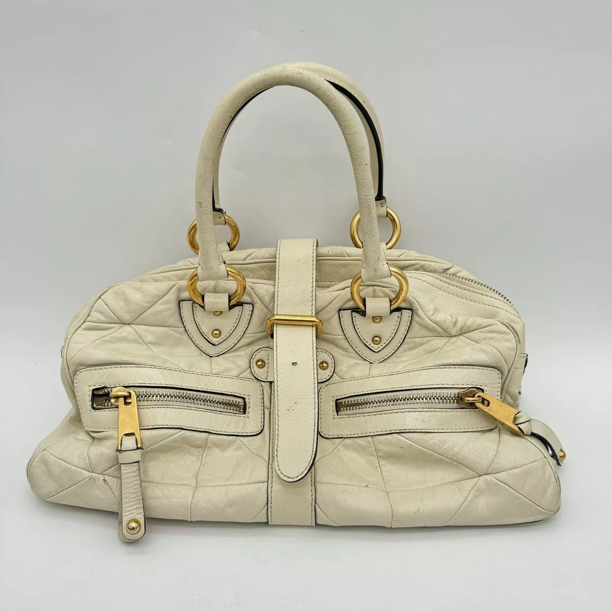 Vintage MARC JACOBS Ivory Patchwork Leather Satchel Italy Handbag Purse Rare