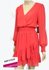 Nwt Vince Camuto Layered Ruffle Chiffon Short Dress In Salmon Red S