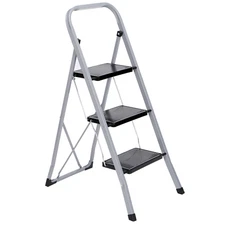 3 Steps Ladder Stool Non-Slip Folding Ladder Safety Tread Kitchen Home Use 300lb