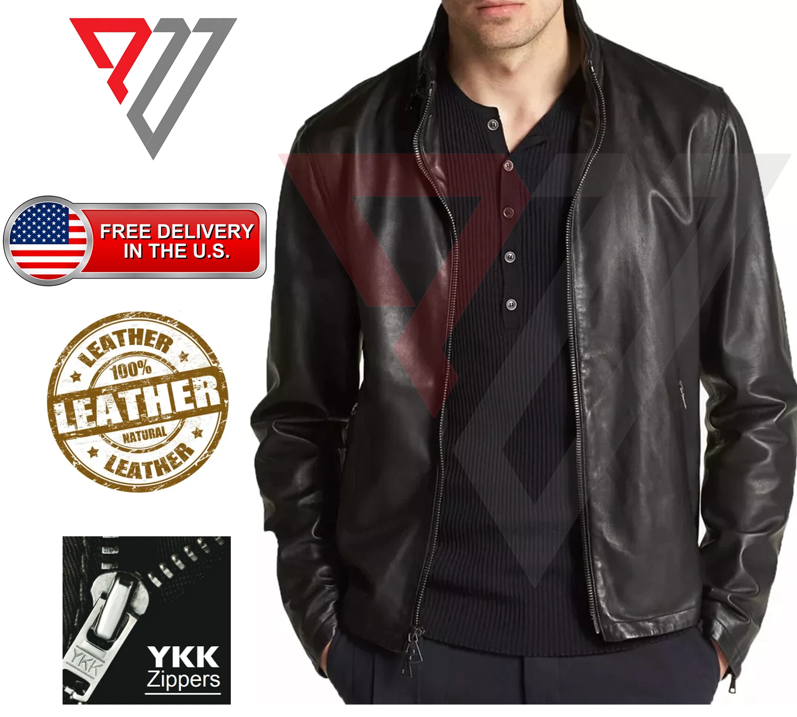 Men's Genuine Lambskin Black Leather Classic Slim Fit Motorcycle Biker Jackets