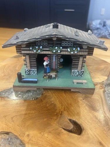 Vintage Lehmann Alpine Chalet Weather House with Thermometer