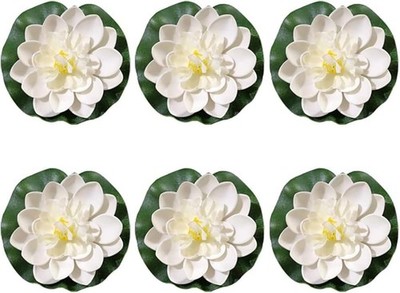 6 Pcs White Artificial Lotus Flowers Large Floating Lotus Faux Water Lily Flo...