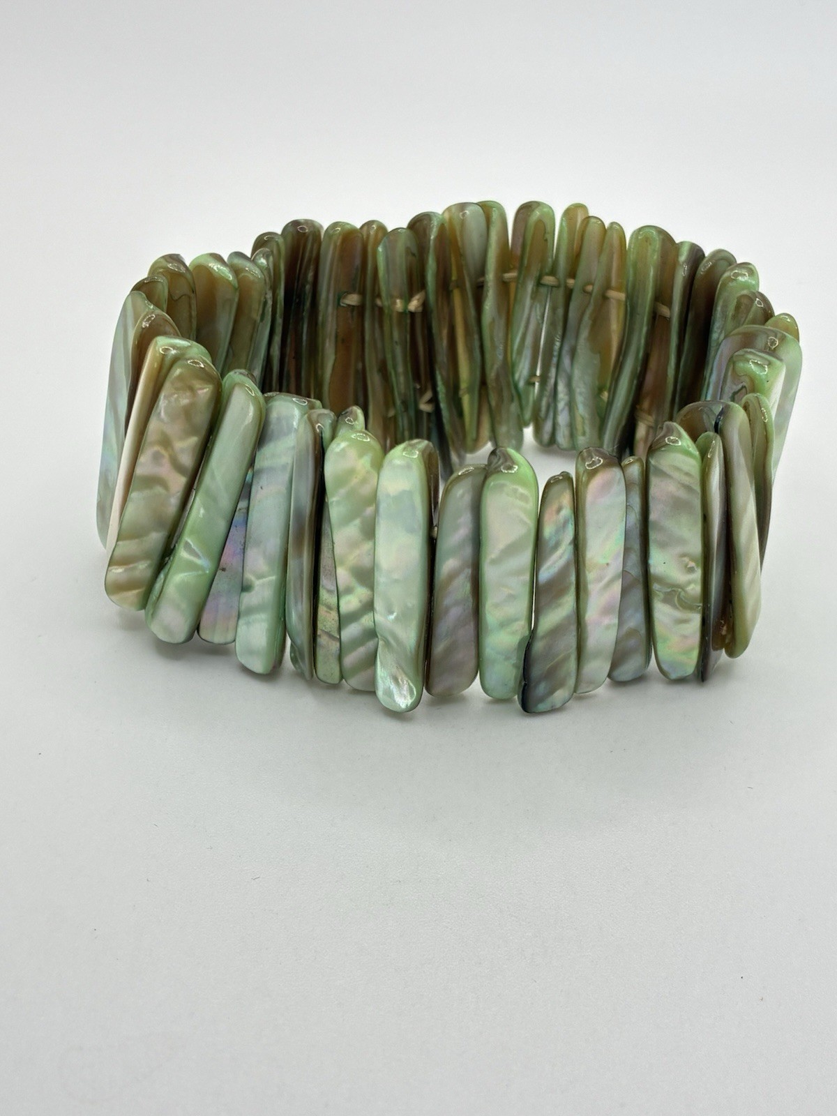 Abalone Shell Green Stretchy Statement Bracelet V… - image 1
