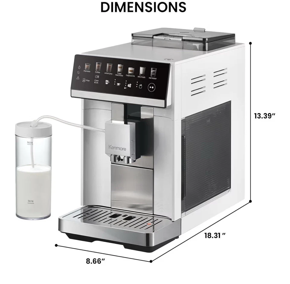 Máquina de café espresso súper automática Kenmore sistema de crema doble modelo KKSACM-W Foto 3 de 4