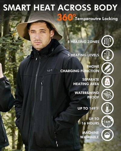 ARRIS Herren beheizbare Jacke, elektrischer winddichter Heizmantel 7,4V Batterie Large - Bild 6 von 6