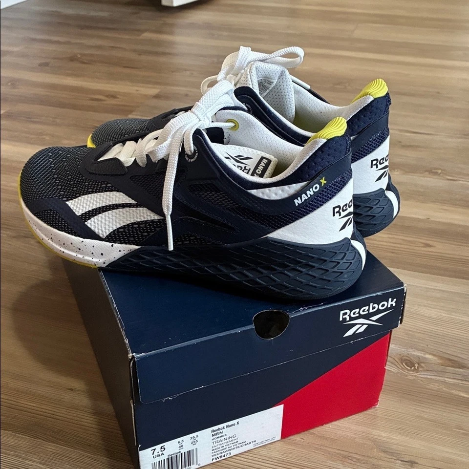 Reebok Nano X Azul Marino Amarillo Cross Trainer Zapatos EE. UU. Hombres 7.5 Mujeres 9 NUEVO CrossFit Foto 2 de 4