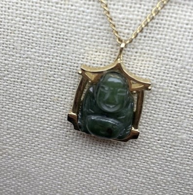 Anson Budda Pendent Necklace Goldtone Green Budda 20 