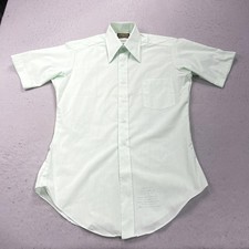 VINTAGE Sears Shirt Mens 15 Green Perma Prest Short Sleeve Dress Hong Kong