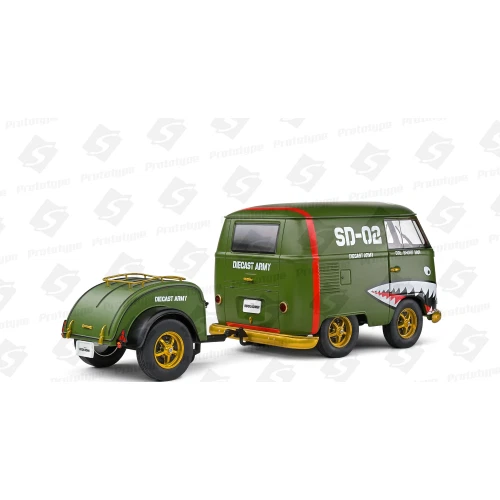 VOLKSWAGEN T1 VAN KOOL COMBI WITH TRAILER 1950 GREEN 1:18 Solido Auto Stradali M - Immagine 2 di 2
