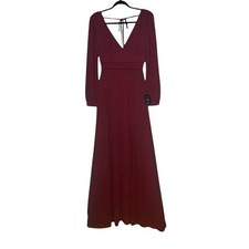 NWT Lulus Love You So Long Sleeve Openback Maxi Dress VNeck SideSlit S Burgundy 