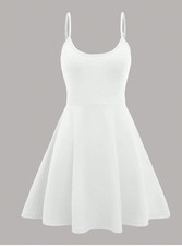 White EZwear Solid Flare Hem Cami Dress Sz XS S M L