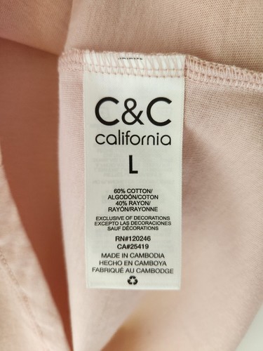 C&C California Top L Blush Prink Crochet Cap Sleeve Round Neck Cotton Blouse New - Picture 7 of 12