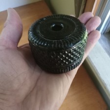 1830 LARGE SIZE EARLY KEENE DIAMONDS & RIBS GEOMETRIC INKWELL BLACK PONTILED