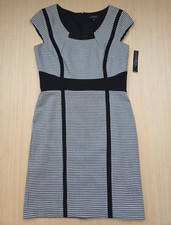 Tahari Arthur S Levine Womens Houndstooth Sheath Dress Size 8 Black Lined Career