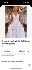 A-Line V Neck White Tulle Lace Wedding Dress