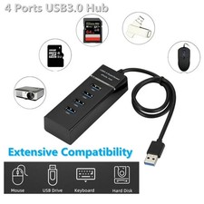 New Multi Hub USB Hub 3.0 Splitter with Extension Long Cable Cord, 4-Port Black