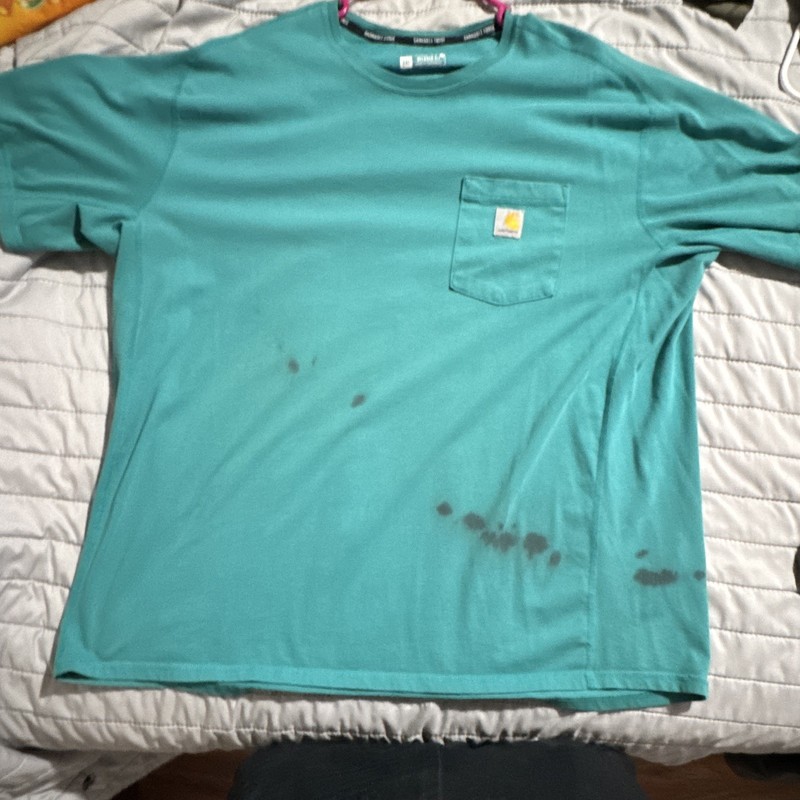 Carhartt Force Relaxed Fit Teal Pocket Logo Crew Neck Cotton T-Shirt Men's 2XL