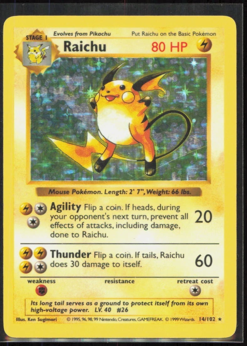 Raichu Pokémon TCG Shadowless Individual Collectible Card Game
