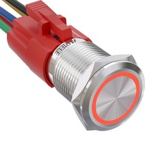 APIELE 16mm Latching Push Button Switch 12V On Silver Shell, Shell-Red