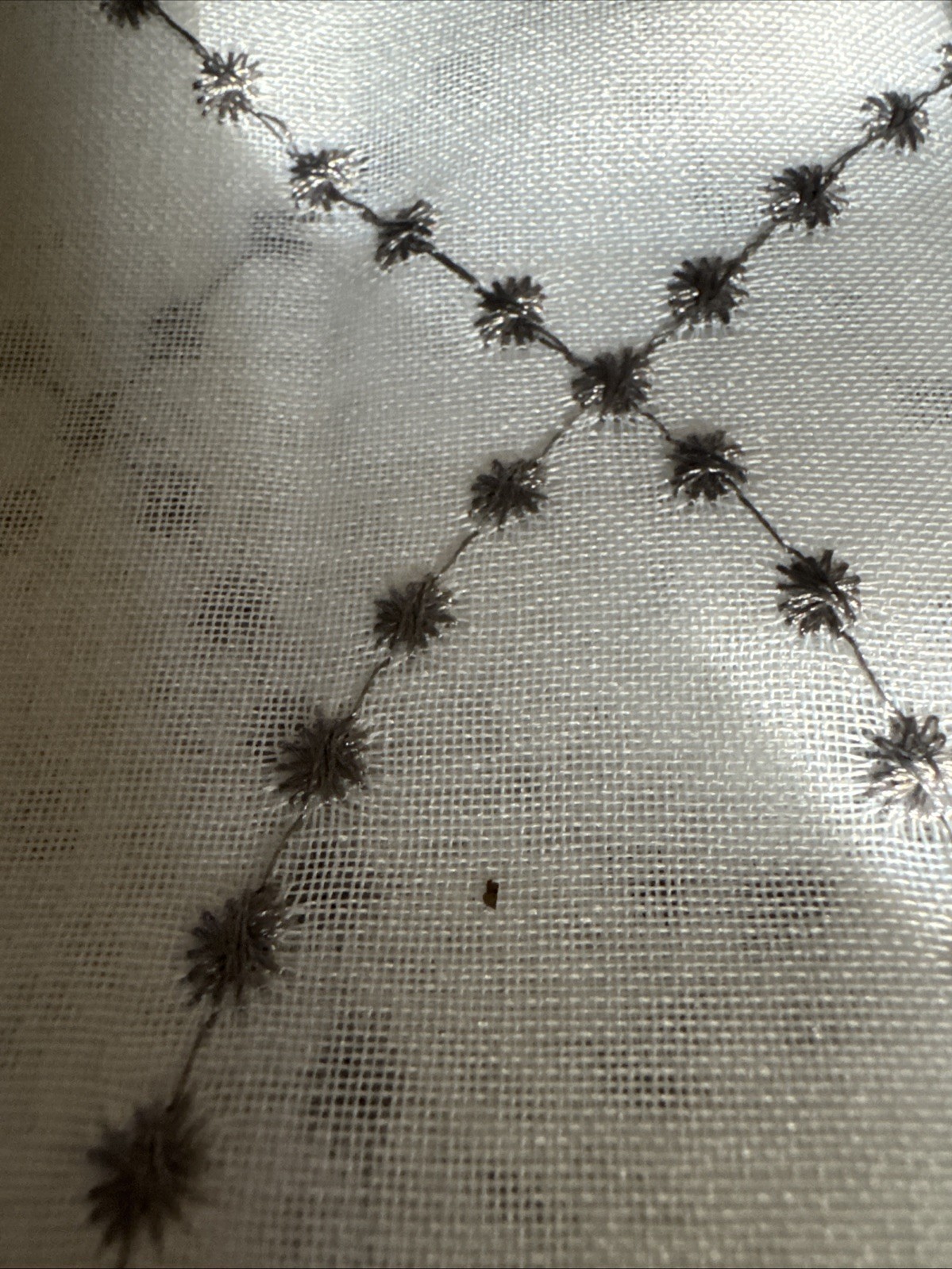 1 - Curtain panel White And Gray Sheer pattern Grommet 38"x84" NWOT