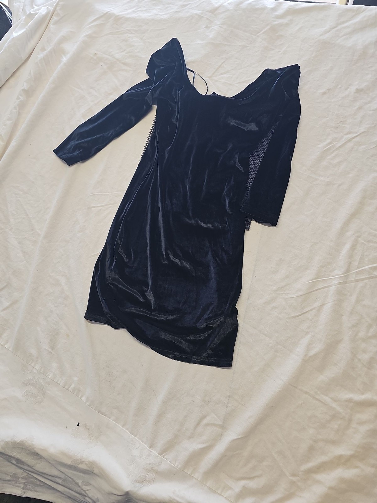 Vintage Jane Norman Black Velvet Mini Dress with Lace Side Panels uk8 QQ1061 image 4