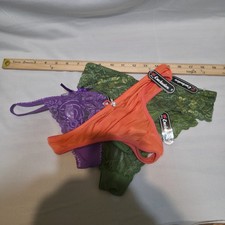 4 Exclusive Lace Thong 2-Green, Purple  Orange Panties Underwear Sz Medium NWT
