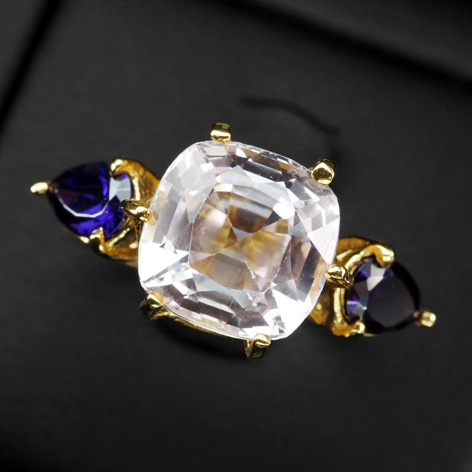 Anillos hechos a mano de plata de ley 925 de 4,20 quilates con cojín de kuncita rosa pálido clásico Foto 2 de 4