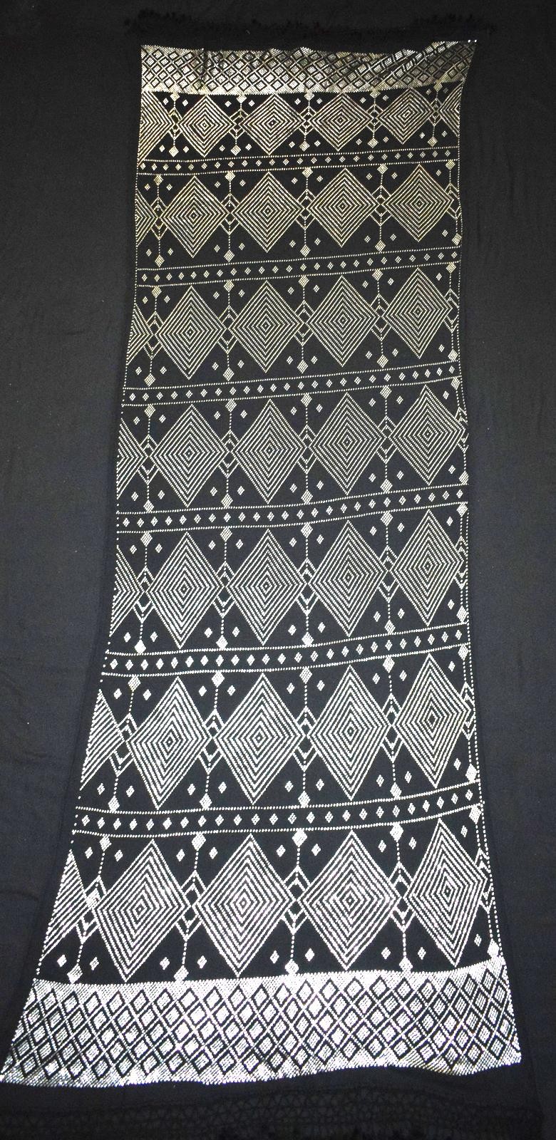 Egipcio Assuit Tul Bi Telli Plata Chal Bufanda Negro Diamante Enrejado Deco