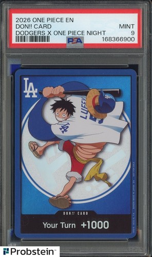 2026 DODGERS x ONE PIECE NIGHT MONKEY D LUFFY DON!! CARD PROMO PSA 9 MINT