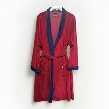 VTG Pierre Cardin Mens L Burgundy Navy Velour Robe Belted Luxury Loungewear