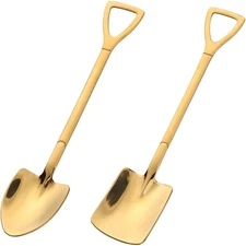 Gold Shovel Shape Long Handle Stainless Steel Spoons 2 Piece Coffee Ice Cream
