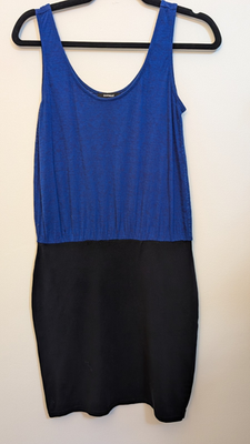 #ad Express Colorblock Blue Black Scoop Neck Strappy Sleeveless Sheath Dress XXS $20.00