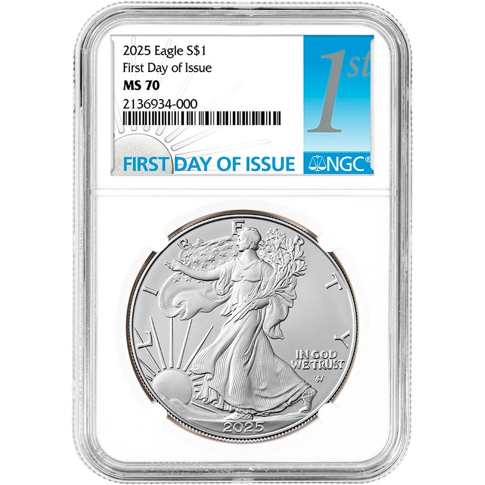 2025 American Silver Eagle Coin - NGC MS70 First Day Issue 1st Label