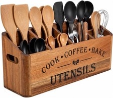 Acacia Wood Utensil Holder, 4 Compartments, Countertop or Wall Extra-large