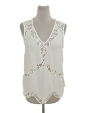 Per Una Women's Cami Top Light Cream Satin Lace Scallop Trim Floral New