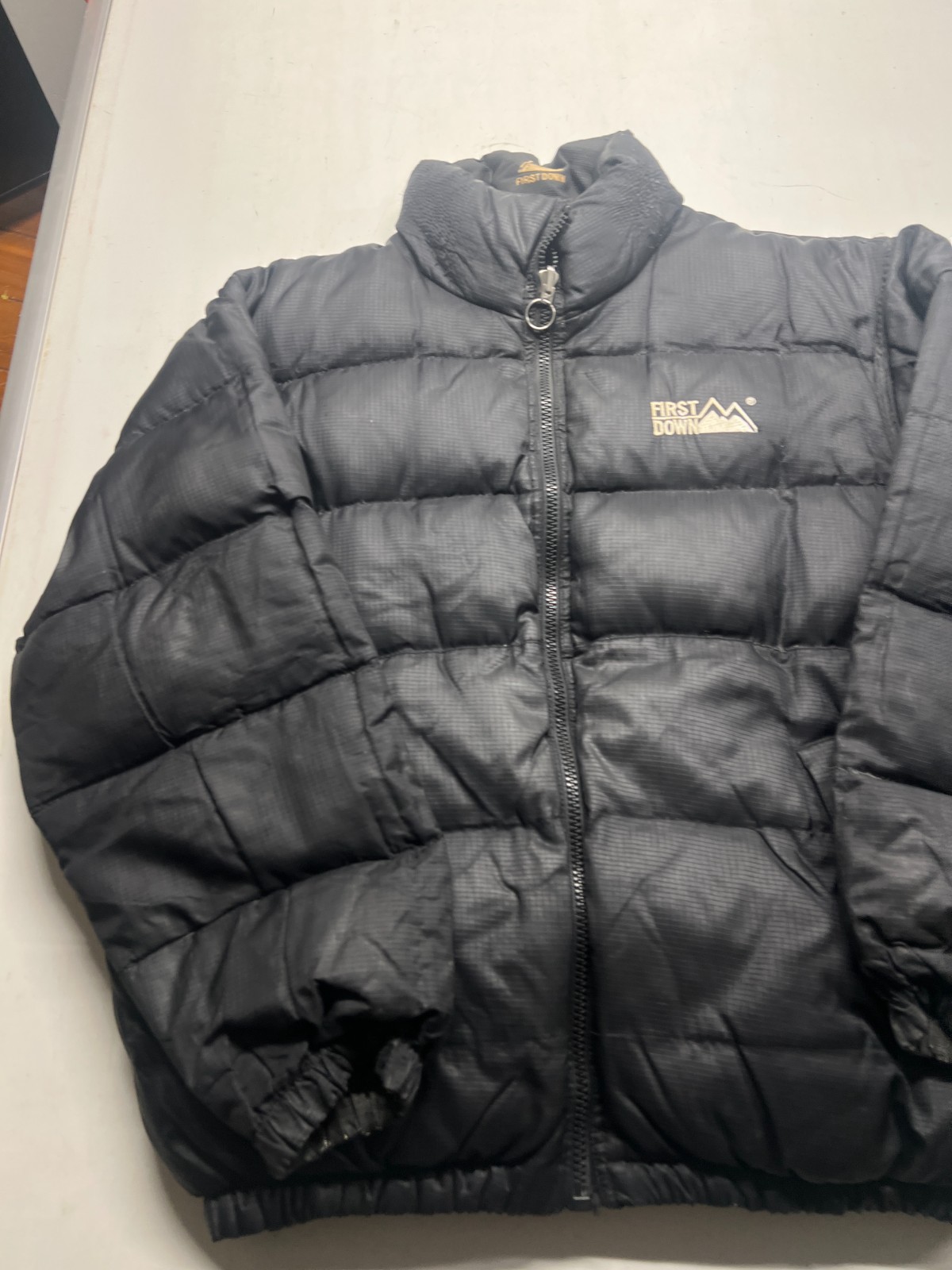 First Down Puffer Jacket Black Full Zip Goose Dow… - image 2