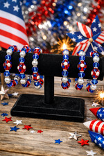 Patriotic Red White Blue Beaded Bracelet Set 6 pcs   4th of July Stretch Brace