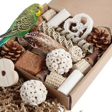 Natural Wood Bird Foraging Box Toy for Parakeets Cockatiels Conures Medium