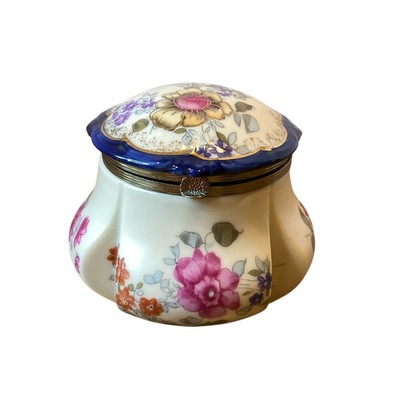 FW & Co Vintage Hand Painted Floral Porcelain Hinged Trinket Box England