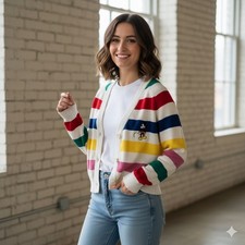 NEW Disney 100 Retro Reimagined Mickey Mouse V-Neck Striped Cardigan Sweater XS