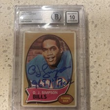 O. J. O J OJ Simpson Signed 1970 Topps w/The Juice Rc Card Beckett 10 Auto