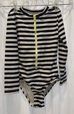 Gap Girls Sz 4/5 Rash Guard Swimsuit Navy Blue White Stripes Nautical Long Sleev