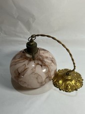Antique French Glass & Brass Pendant Light