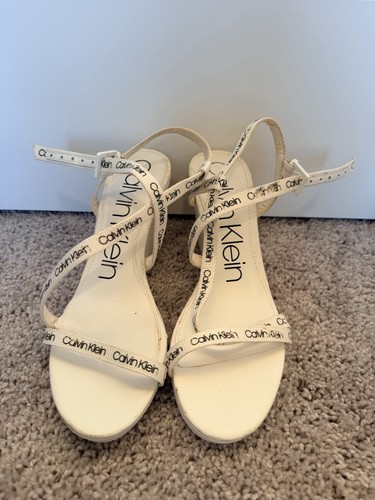 Calvin Klein Women's Slide Sandals On Wedge Size 9.5 White