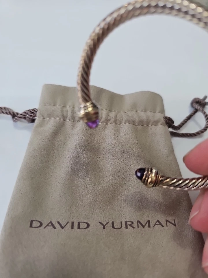 Pulseira David Yurman prata ouro 18k 4mm punho com ametista tamanho M 8" - Imagem 4 de 4