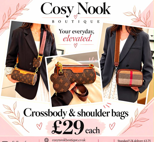 Brown Monogram Faux Leather Canvas Crossbody Bag Zip, Adjustable Strap Gold