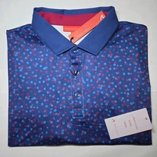 NEW NO COMPANY LOGOS Men's XL Redvanly Floral AOP Pattern Blue Golf Polo Shirt